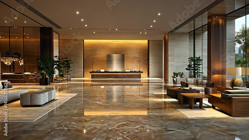 Wallpaper Mural Luxurious hotel lobby with sleek design, marble floors, and warm lighting Torontodigital.ca
