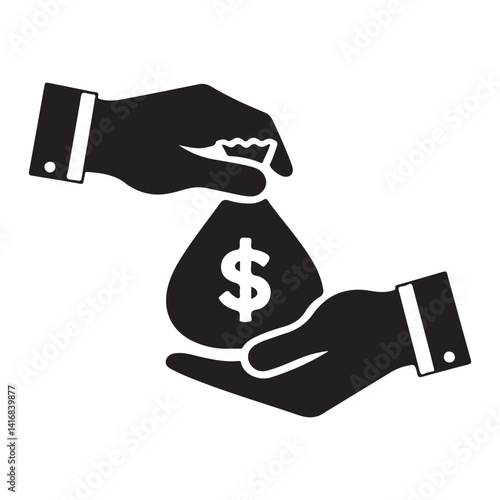 Silhouette Hands Exchanging Money Bag with Dollar Symbol Vector