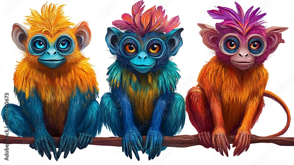 Fototapeta premium Colorful Monkeys on Branch.