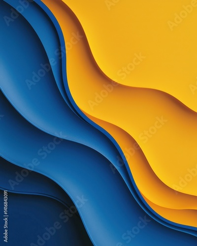 Abstract Blue and Gold Wave Background Modern Swirling Design Dynamic Curves Paper Texture