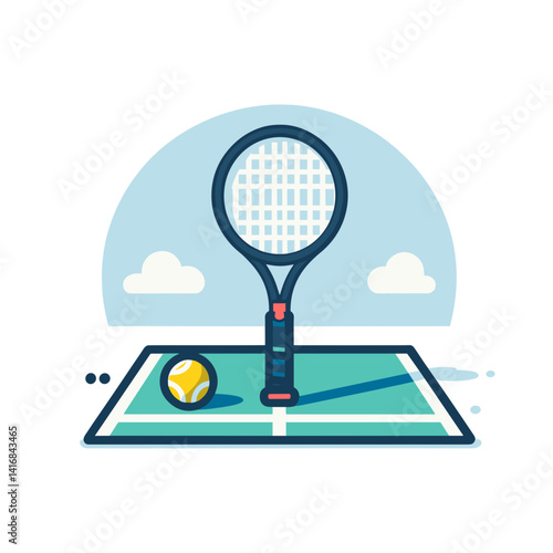 Tennis racket and ball on the court, sporty atmosphere, copy space