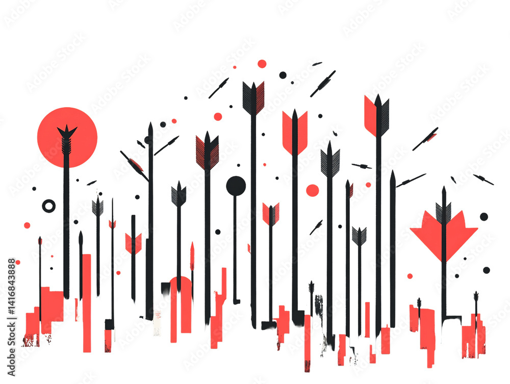 Abstract Red Arrows and Sun on Transparent Background, PNG Abstract Red Arrows and Sun on Transparent Background, PNG