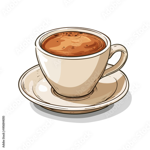 Creamy Espresso Coffee in a Porcelain Cup  A Hand-Drawn Illustration