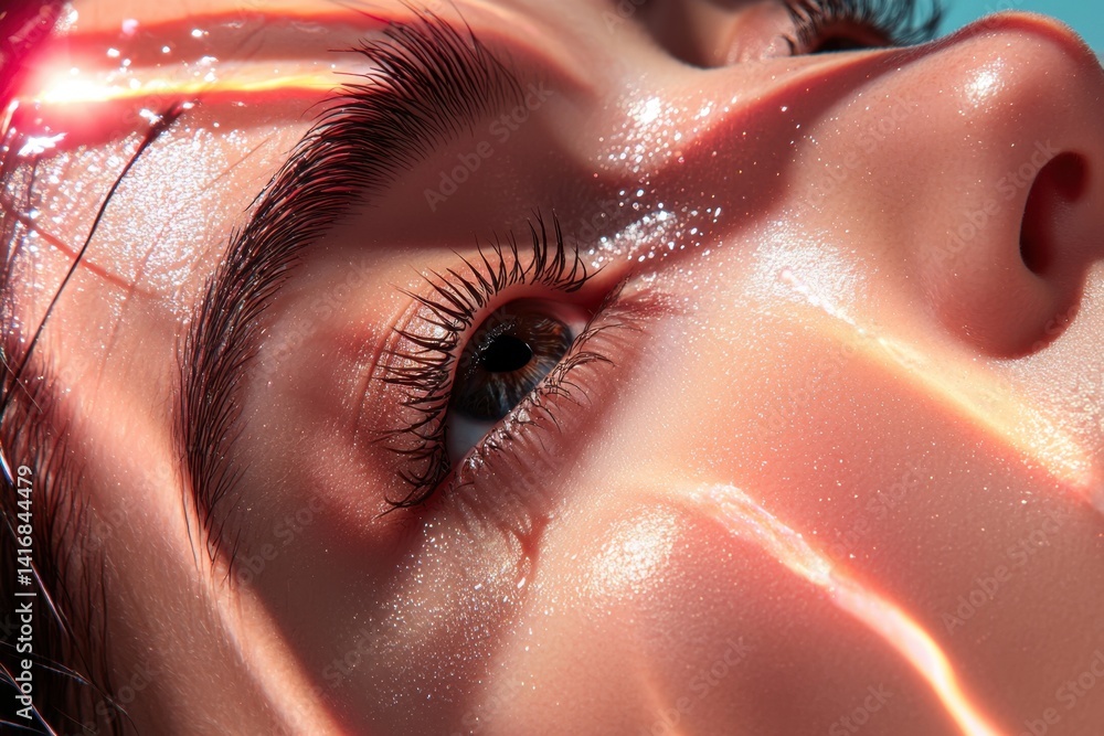 Glistening makeup tutorial achieve glossy eyelids with wetlook effect shimmer beauty studio close-up shot creative concept for dazzling looks