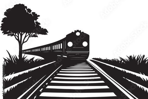 Silhouette train moving on railroad track vector design illustration