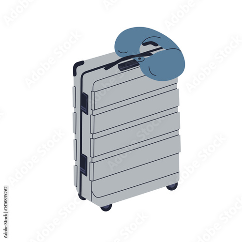 Trolley suitcase, spinner wheel baggage with travel neck pillow. Touristic ha...