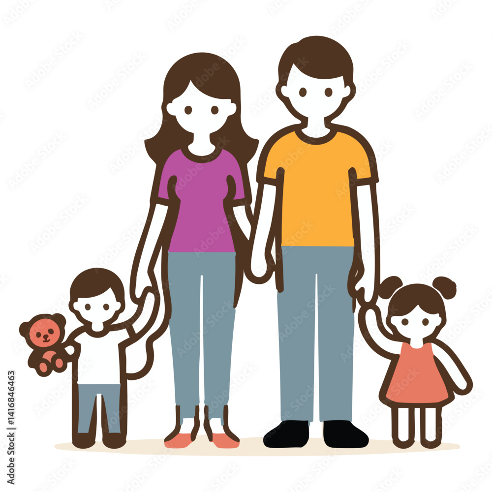 Traditional Family Portrait A Loving Couple with Kids Illustration Traditional Family Portrait A Loving Couple with Kids Illustration