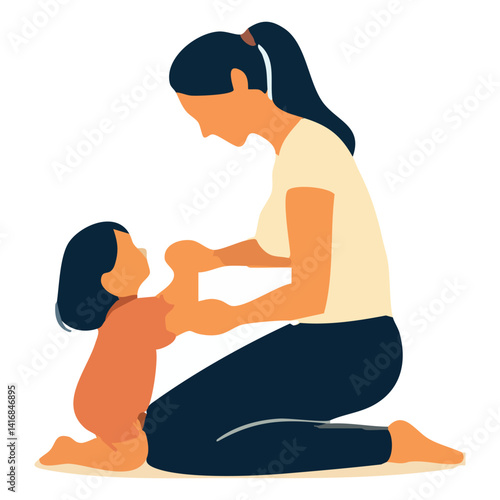 Caring Mother Helping Child Dress Illustration Vector Image