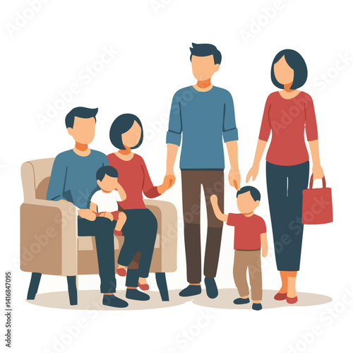 Joyful Extended Family Illustration with Parents Children and Grandparents