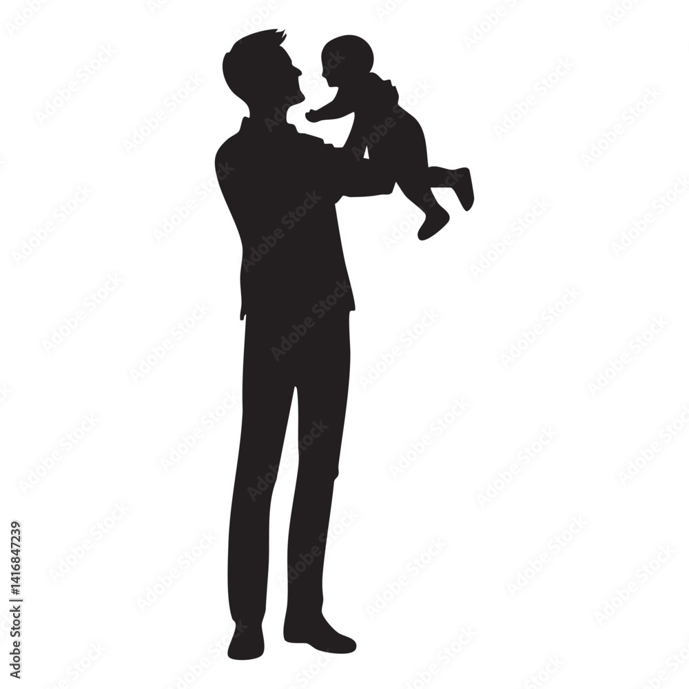 Silhouette of Father Holding Baby Up in Air Vector Graphic Silhouette of Father Holding Baby Up in Air Vector Graphic