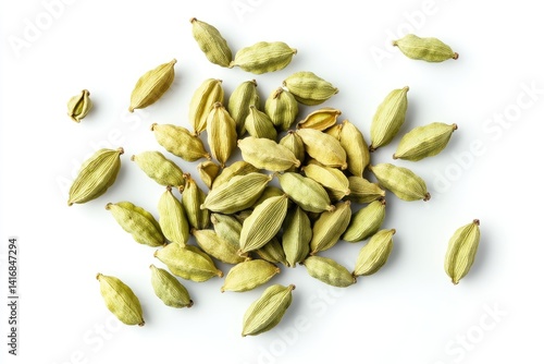 Wallpaper Mural A cluster of green cardamom pods, scattered on a white background (1) Torontodigital.ca