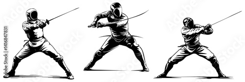 Martial Arts Swordfighters Vector – Fencing Action Set

