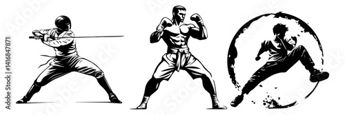 Fighter Vector Set – Martial Arts and Wrestling Pose Illustration

