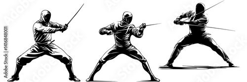 Martial Arts Swordfighters Vector – Fencing Action Set

