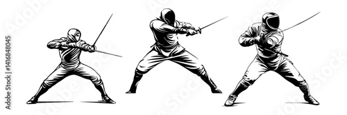 Martial Arts Swordfighters Vector – Fencing Action Set

