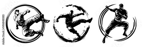 Fighter Vector Set – Martial Arts and Wrestling Pose Illustration

