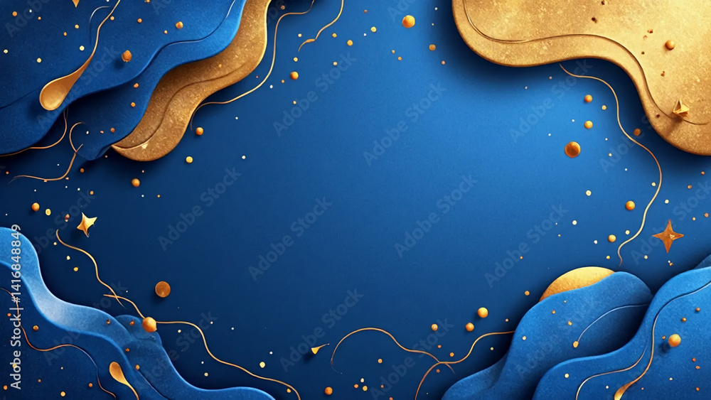Abstract Blue and Gold Liquid Wave Design with Golden Accents Abstract Blue and Gold Liquid Wave Design with Golden Accents
