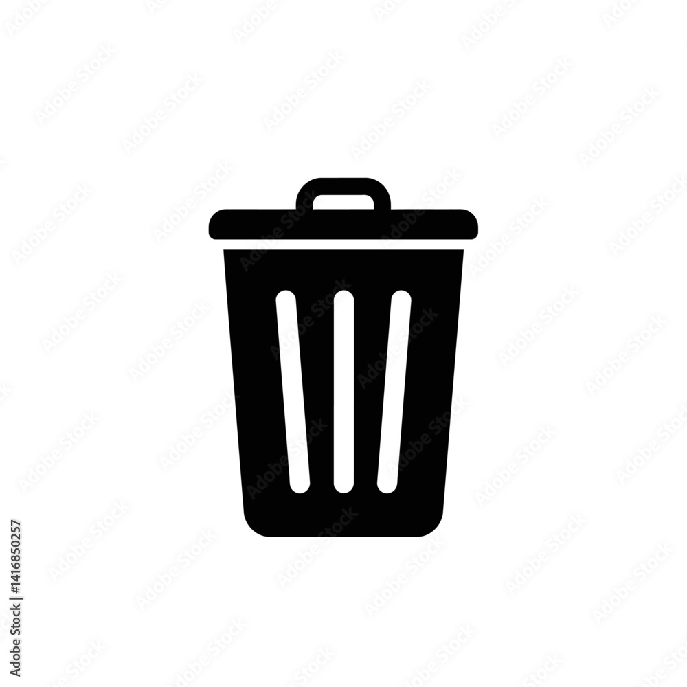 Trash Can Icon Simple Black and White Wastebin Graphic Trash Can Icon Simple Black and White Wastebin Graphic