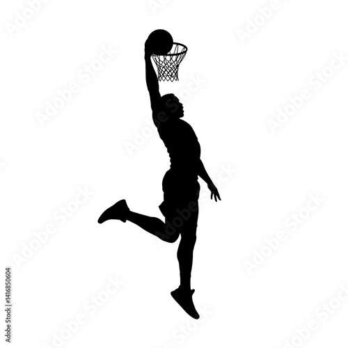 Powerful Silhouette of a Basketball Player Performing a Dynamic Dunk