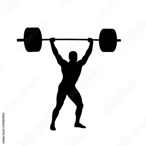 Powerful Silhouette of Weightlifter Performing Overhead Press