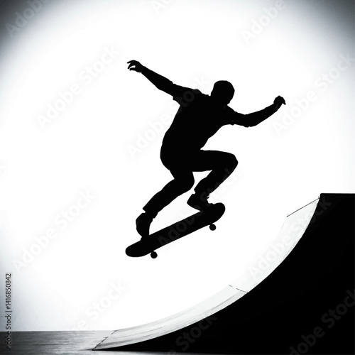Dynamic Skateboarder Silhouette Action Sports Illustration