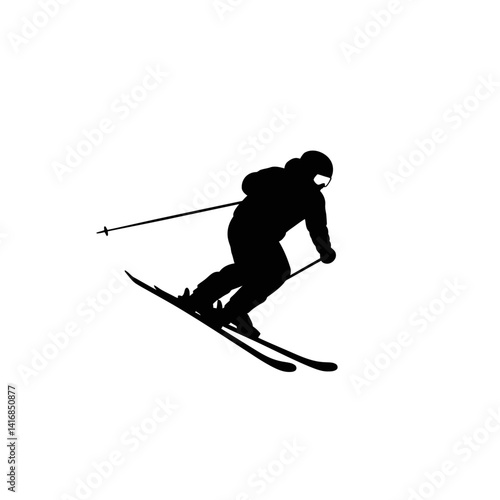 Dynamic Silhouette of a Skier Carving Down a Snowy Slope