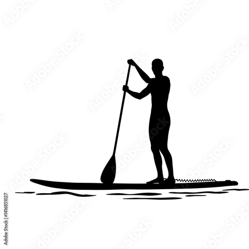 Stand Up Paddleboarding Silhouette A Black and White Illustration