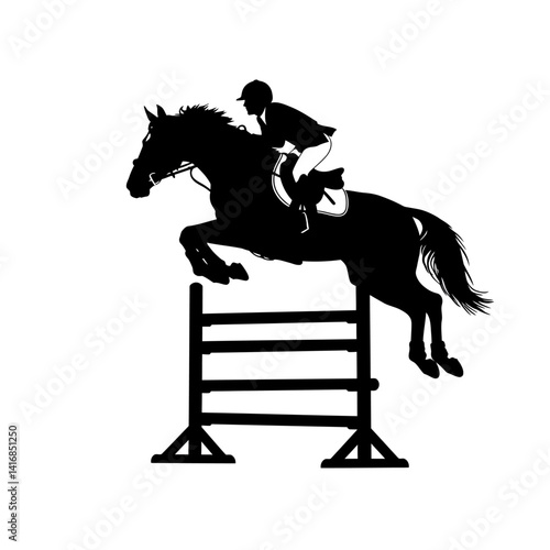 Silhouette of Horse and Rider Jumping a Hurdle