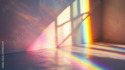 Prismatic Glow: Sunlight Streaming Through a Window, Creating a Vibrant Spectrum on the Floor and Wal