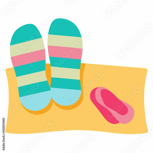 "Flip Flops on Beach Towels Vector – Summer Sand Scene AI Design