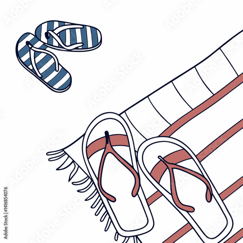 "Flip Flops on Beach Towels Vector – Summer Sand Scene AI Design