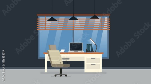 Animated Modern Office Desk Reveal - Flat Design Workspace