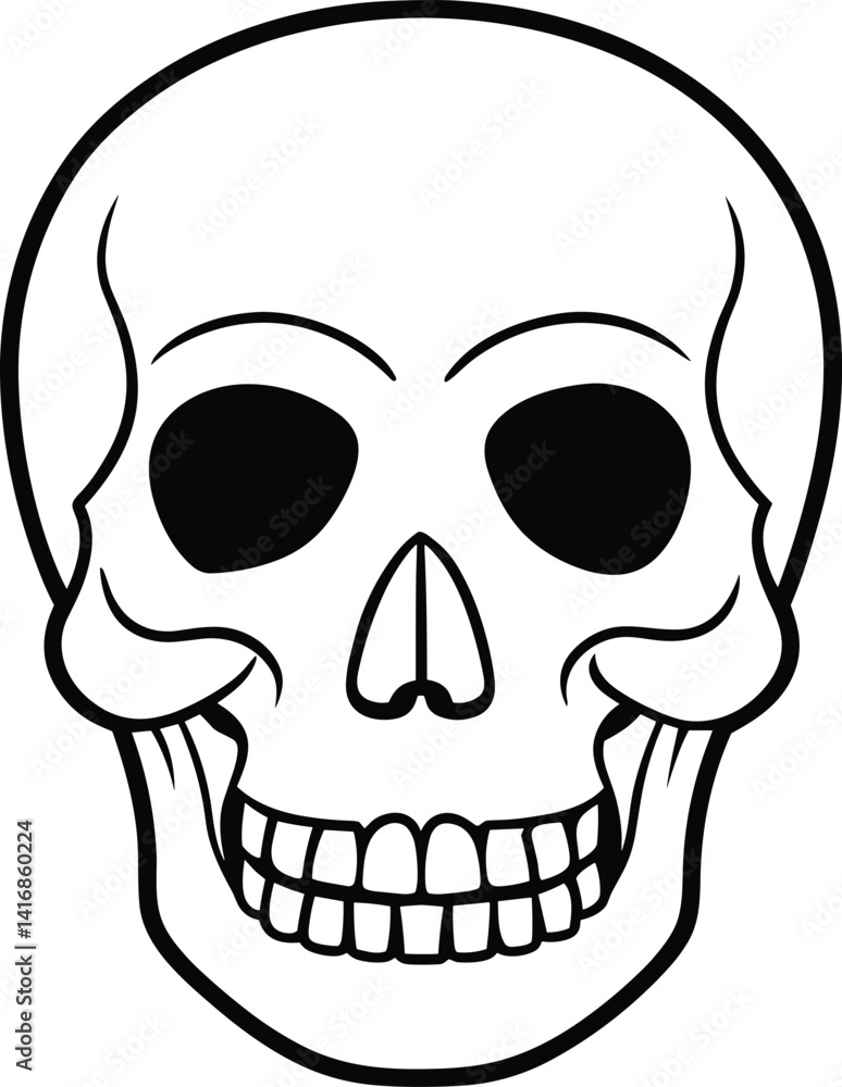 Human Skull Line Art Vector – Anatomical and Halloween Illustration Human Skull Line Art Vector – Anatomical and Halloween Illustration