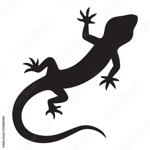 Black isolated silhouette of lizard