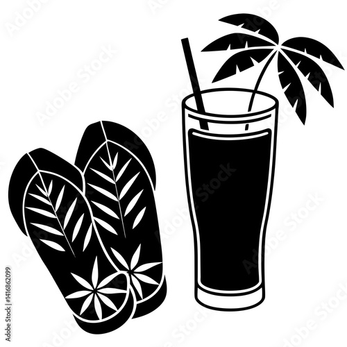 "Tropical Drink Next to Flip Flops Vector Design - AI Graphic for Summer Themes"