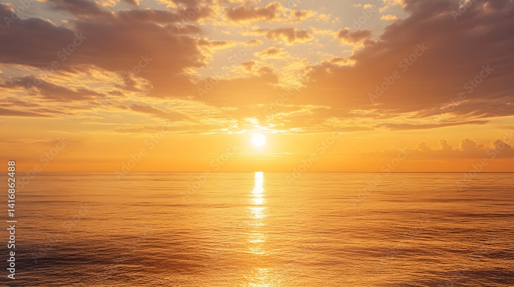 Naklejka premium Golden Sunset over Calm Ocean (1)