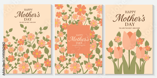 Mother's Day card, banner, poster, flyer, label or cover with wild flowers, Narcissus flower Floral, can be used for Valentine's day, holiday templates, Womens Day, birthday, Easter decor, web, ads.