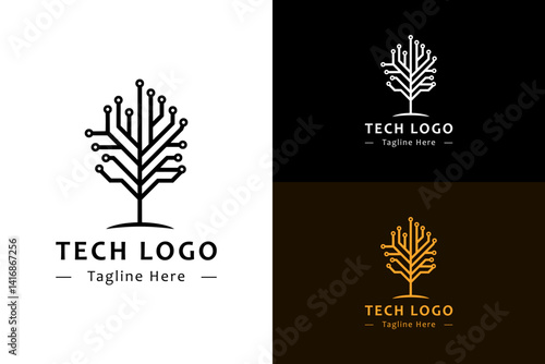 tree with neural web branches illustration, icon, vector logo for database, data collection, blockchain, data science, artificial intelligence, cloud computing, internet of things, and more