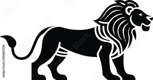 Bold Lion Silhouette: Flowing Mane Side Profile Icon