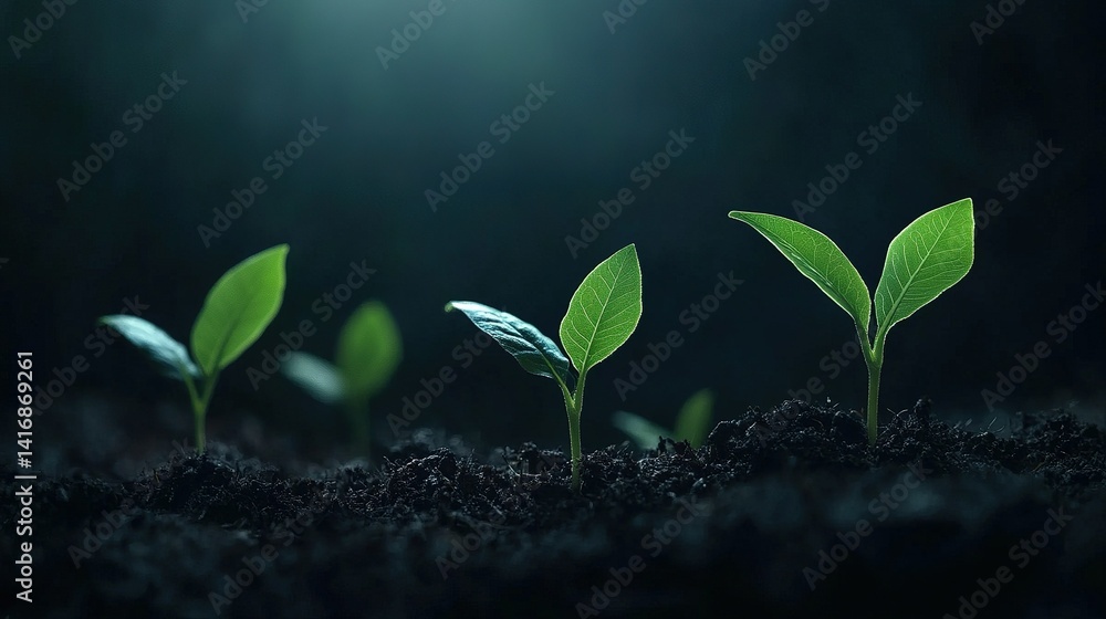 Naklejka premium Long term growth or a business development concept on a dark background. E-commerce and online shopping banner concept for making money. copy space financial investment growth future profits