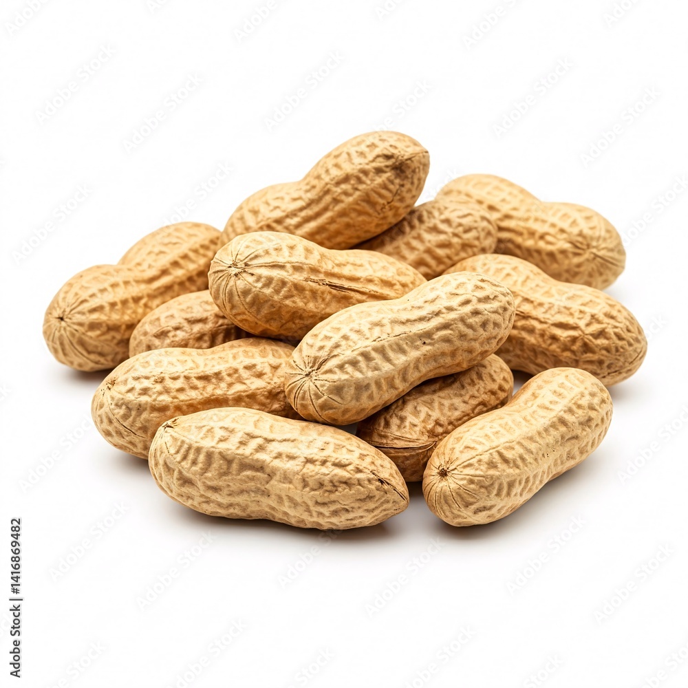 Pile of peanuts in shell isolated on white background.