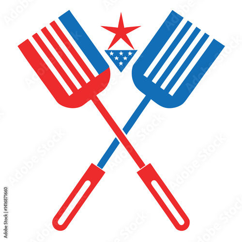 Barbecue tongs USA flag color on white background. 