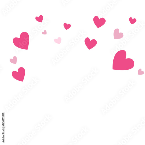 A group of pink hearts in different sizes floating upward. Cute and minimal illustration suitable for Valentine’s Day, romantic designs, greeting cards, or love-themed projects.