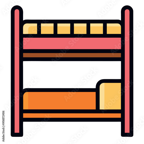 Bunk bed icon illustration whit solid colour outline