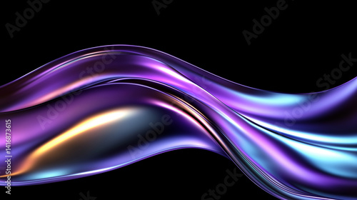 Abstract holographic purple blue black wave fluids flowing on black background,transparent gradient glass or metal flow background for banner wallpaper poster cover design with design