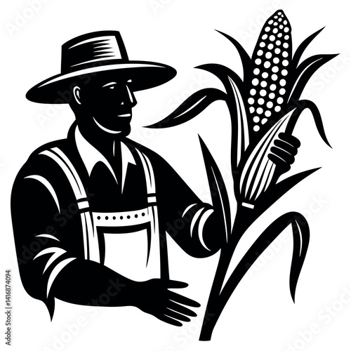Farmer harvesting corn icon silhouette vector 