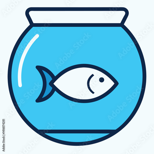 Fish bowl icon illustration whit solid colour outline 