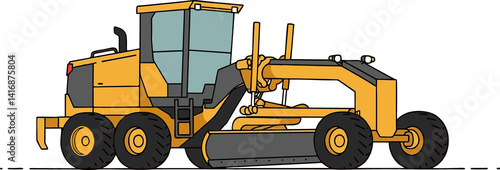 Photos Yellow and Gray Motor Grader - Flat Vector Illustration
