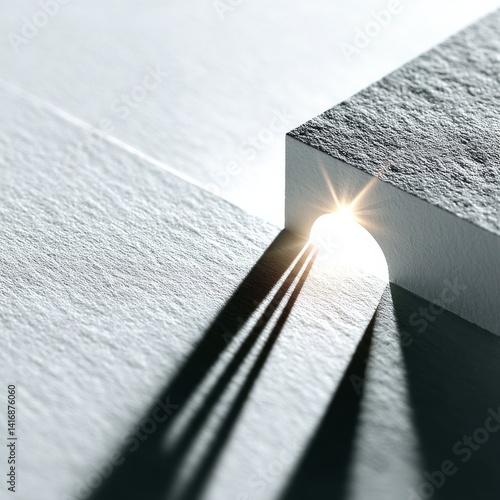 Obraz na płótnie Abstract Geometry: A Glimpse of Light through Concrete Shapes Casting Long Shadows w salonie