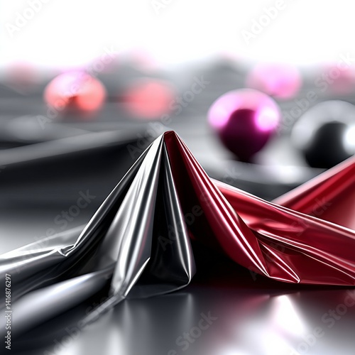 Obraz na płótnie Abstract metallic folds and shimmering orbs create a visually stunning modern art piece. w salonie